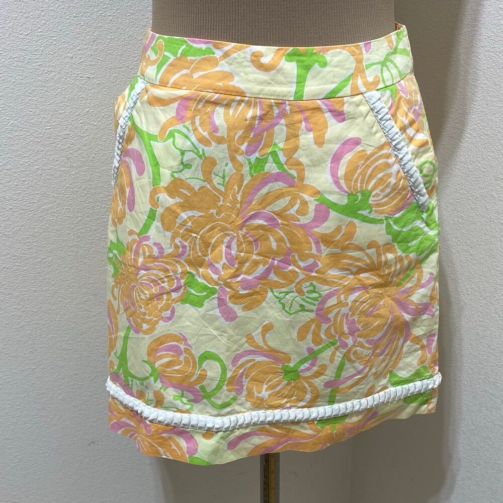 Lilly Pulitzer Women's Yellow Orange Pink
Floral Lined Skirt Size 2